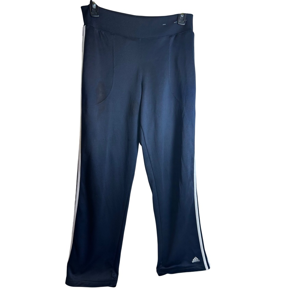 Adidas Track Pants Medium Navy Blue 3 Stripe Wide Leg Womens